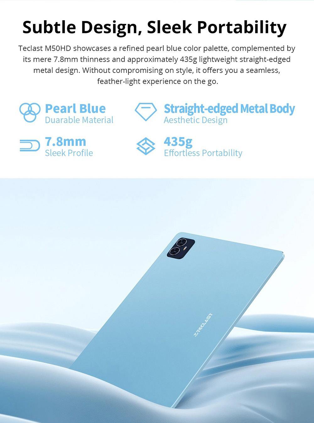 Teclast M50HD 10.1-inch Tablet, 1920x1200 IPS Screen, Unisoc T606 8-Core, 8GB RAM+128GB ROM, Android 13, 5MP+13MP Camera, 6000mAh Battery Type-C Charging, GPS/Galileo/GLONASS/BDS, 2.4G/5G Dual band WiFi Bluetooth 5.0, Dual 4G SIM/Micro SD Slot - EU