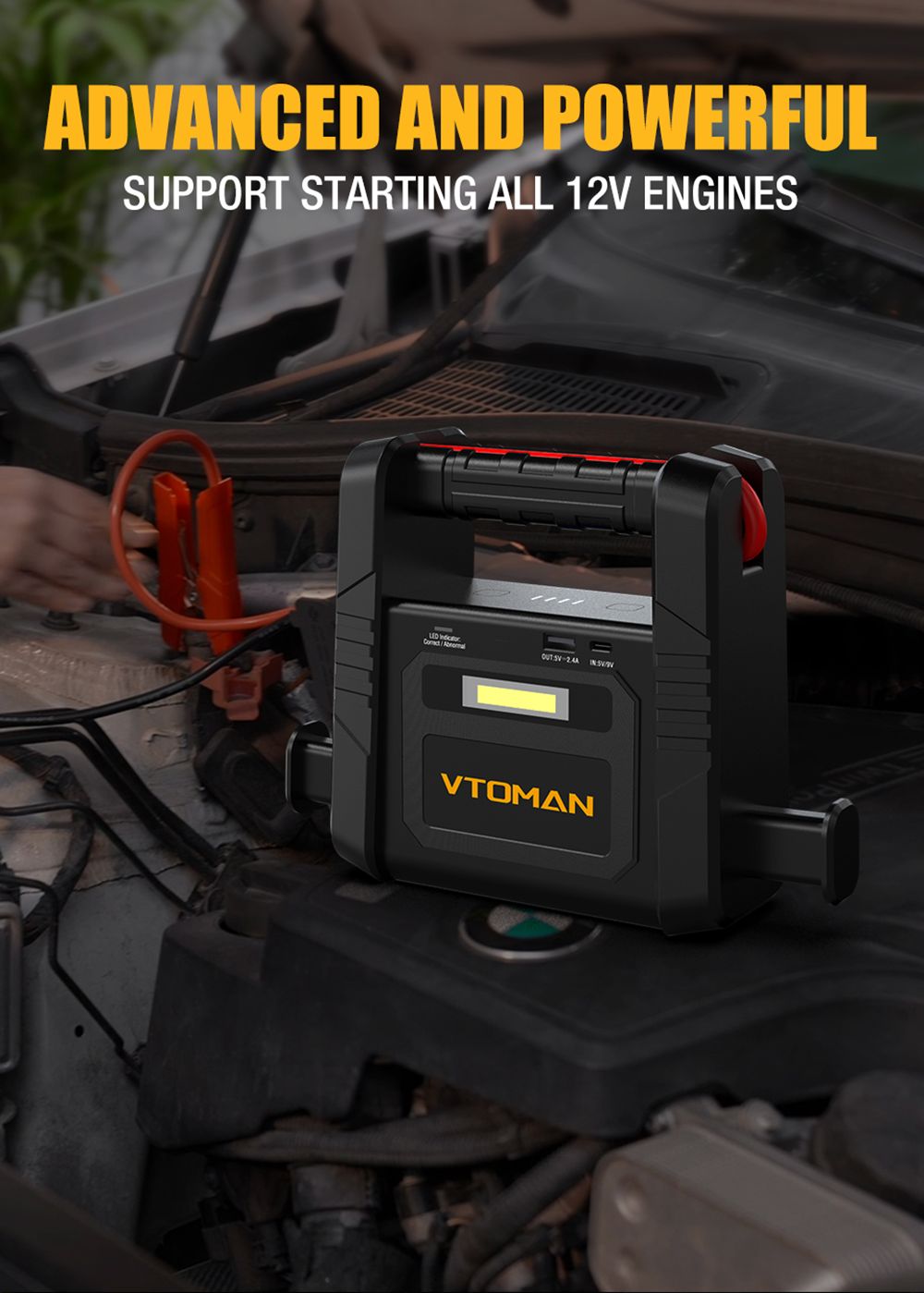 VTOMAN V4000 Jump Starter, 4000A Peak Car Starter, 12V Lithium Jump Box, Auto Battery Booster Pack, 26800mAh Power Bank, 400 Lumen LED Light