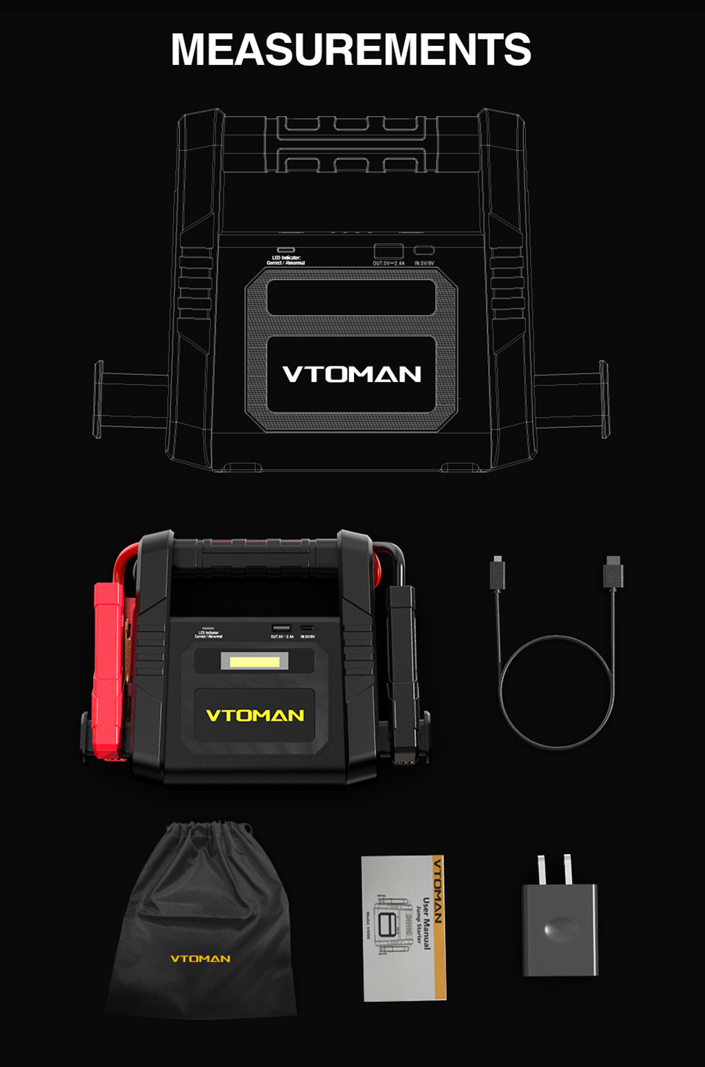 VTOMAN V4000 Jump Starter, 4000A Peak Car Starter, 12V Lithium Jump Box, Auto Battery Booster Pack, 26800mAh Power Bank, 400 Lumen LED Light