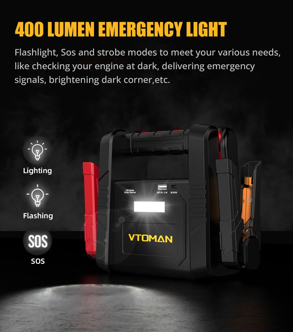 VTOMAN V4000 Jump Starter, 4000A Peak Car Starter, 12V Lithium Jump Box, Auto Battery Booster Pack, 26800mAh Power Bank, 400 Lumen LED Light