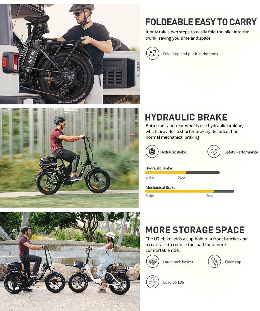 Vitilan U7 2.0 Foldable Electric Bike, 20*4.0-inch Fat Tire 750W Motor 48V 20Ah Removable LG Lithium Battery 28mph Max Speed 50-65miles Range Dual Suspension System Hydraulic Disc Brake - Black