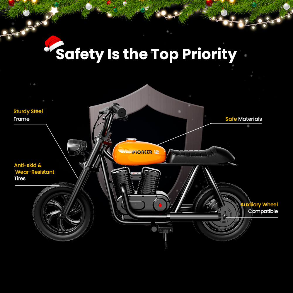 HYPER GOGO Pioneer 12 Electric Chopper Motorcycle for Kids 24V 5.2Ah 160W with 12'x3' Tires, 12KM Top Range - Orange