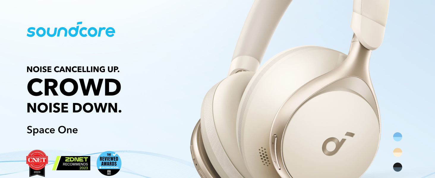 Anker Soundcore Space One ANC Headphones, App Control, 40 Hours with ANC on, 55 Hours with ANC off, Bluetooth 5.3 - White