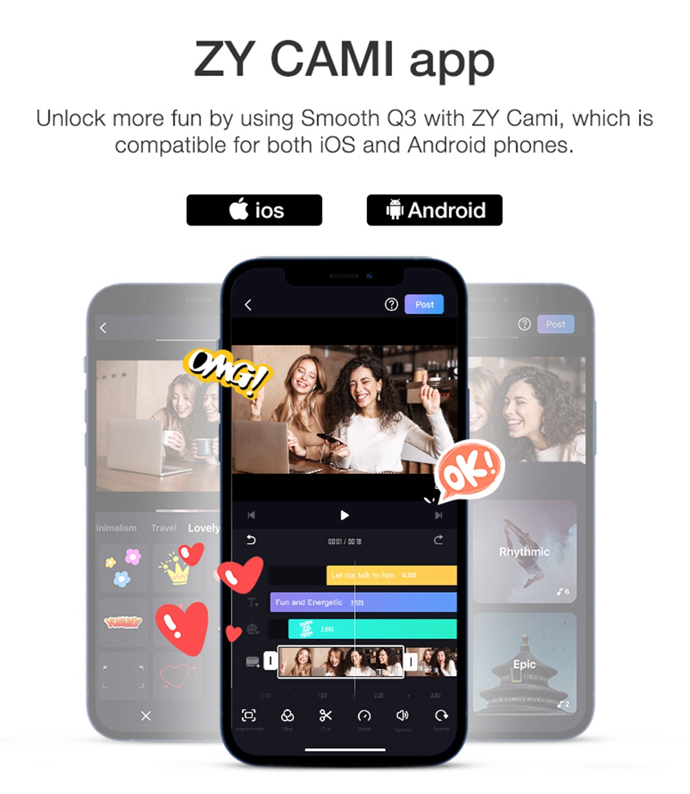 Zhiyun Smooth Q3 3-Axis Smartphone Gimbal Mobile Stabilizer with Build-in LED Fill Light - Standard Version