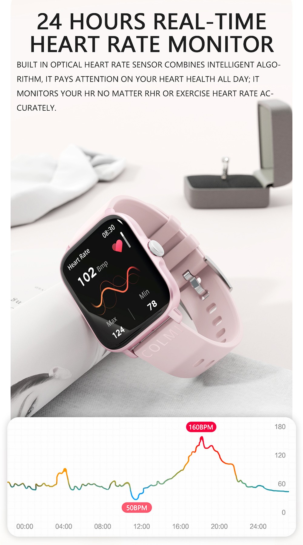 COLMI P28 Plus Smartwatch Upgraded Large Battery Fashion Sports and Health Monitor Watch Black