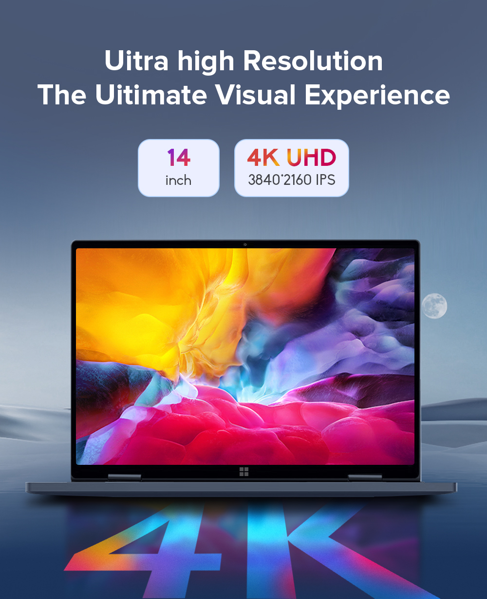 Ninkear N14 14 inch 4K Screen Intel N95 CPU, 12GB LPDDR5 RAM 1TB SSD, Windows 11 Home, 360° Flipping & Folding, Fingerprint Recognition