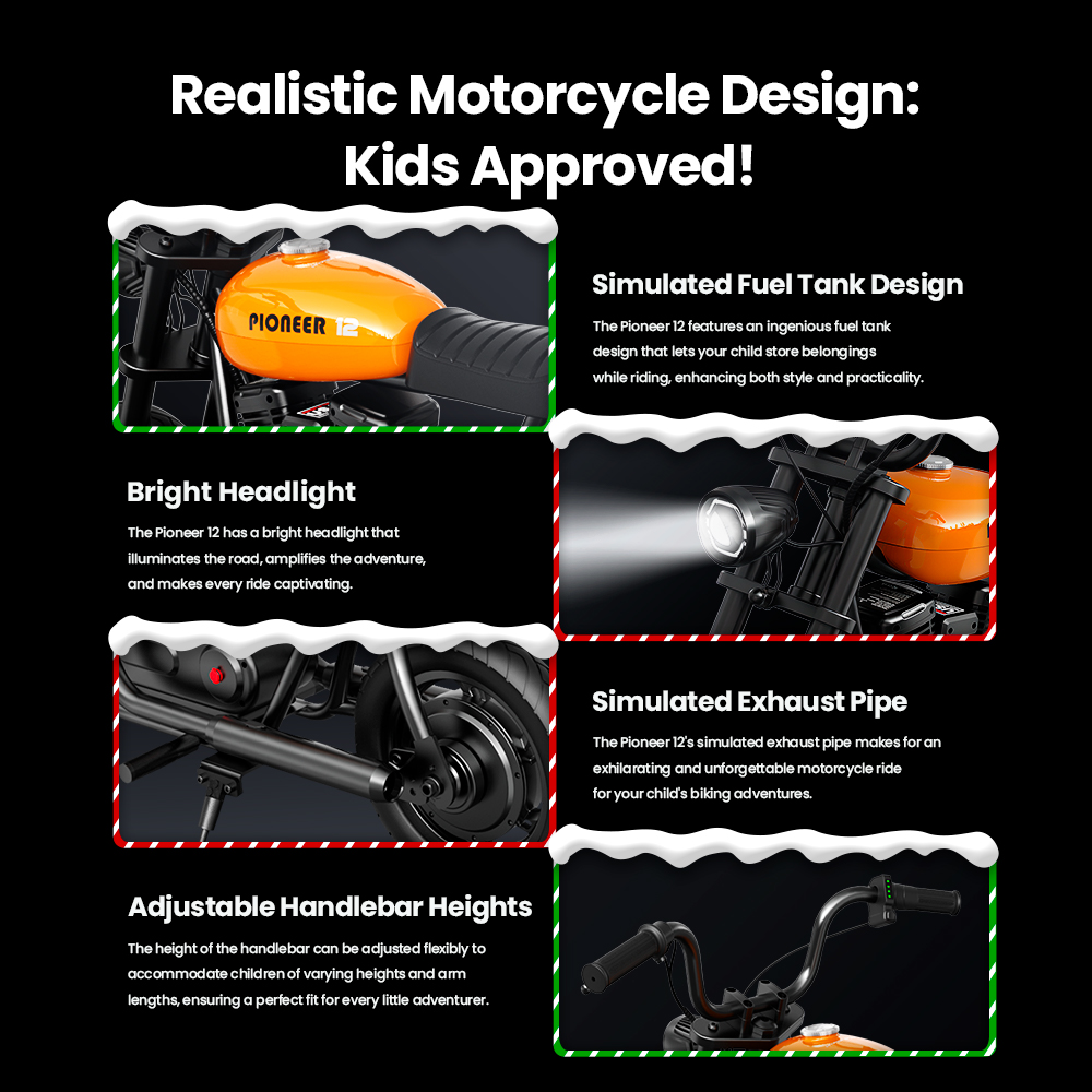 HYPER GOGO Pioneer 12 Electric Chopper Motorcycle for Kids 24V 5.2Ah 160W with 12'x3' Tires, 12KM Top Range - Orange