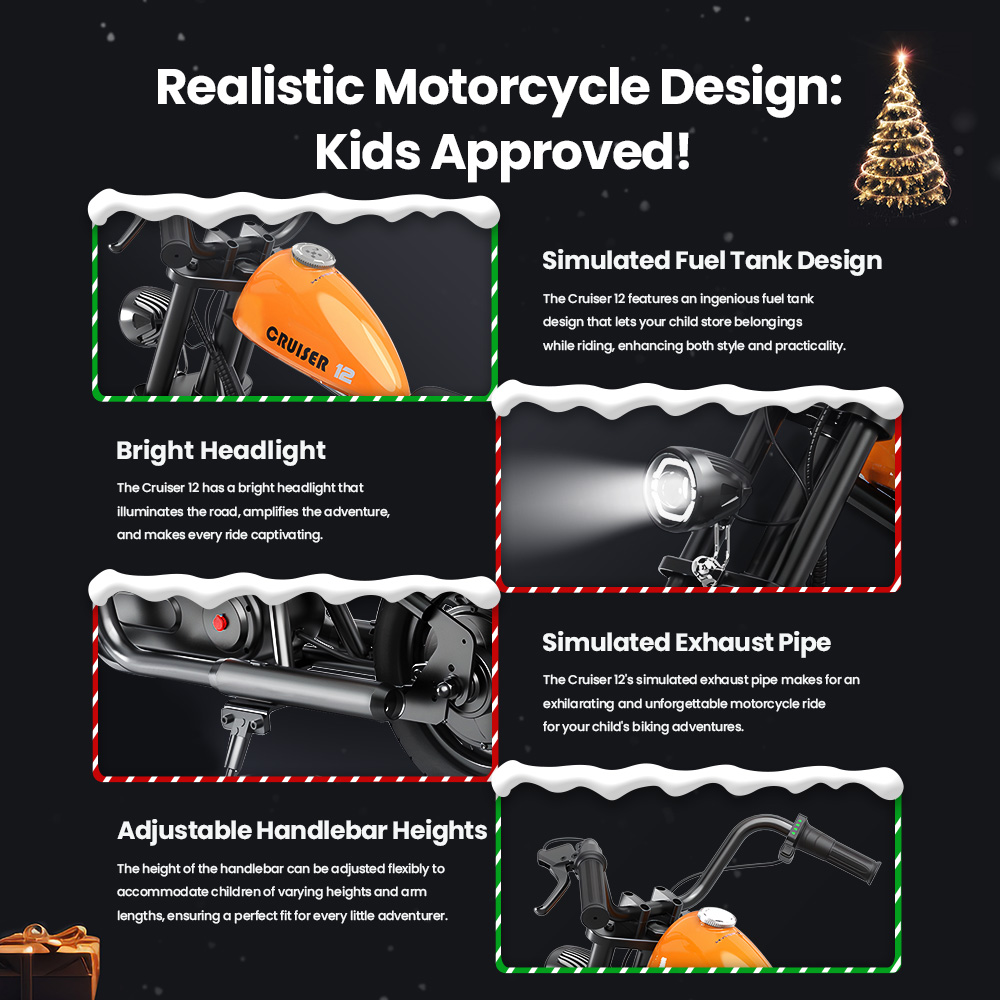 HYPER GOGO Cruiser 12 Electric Motorcycle for Kids 24V 5.2Ah Battery 160W Motor 10MPH Max Speed 12