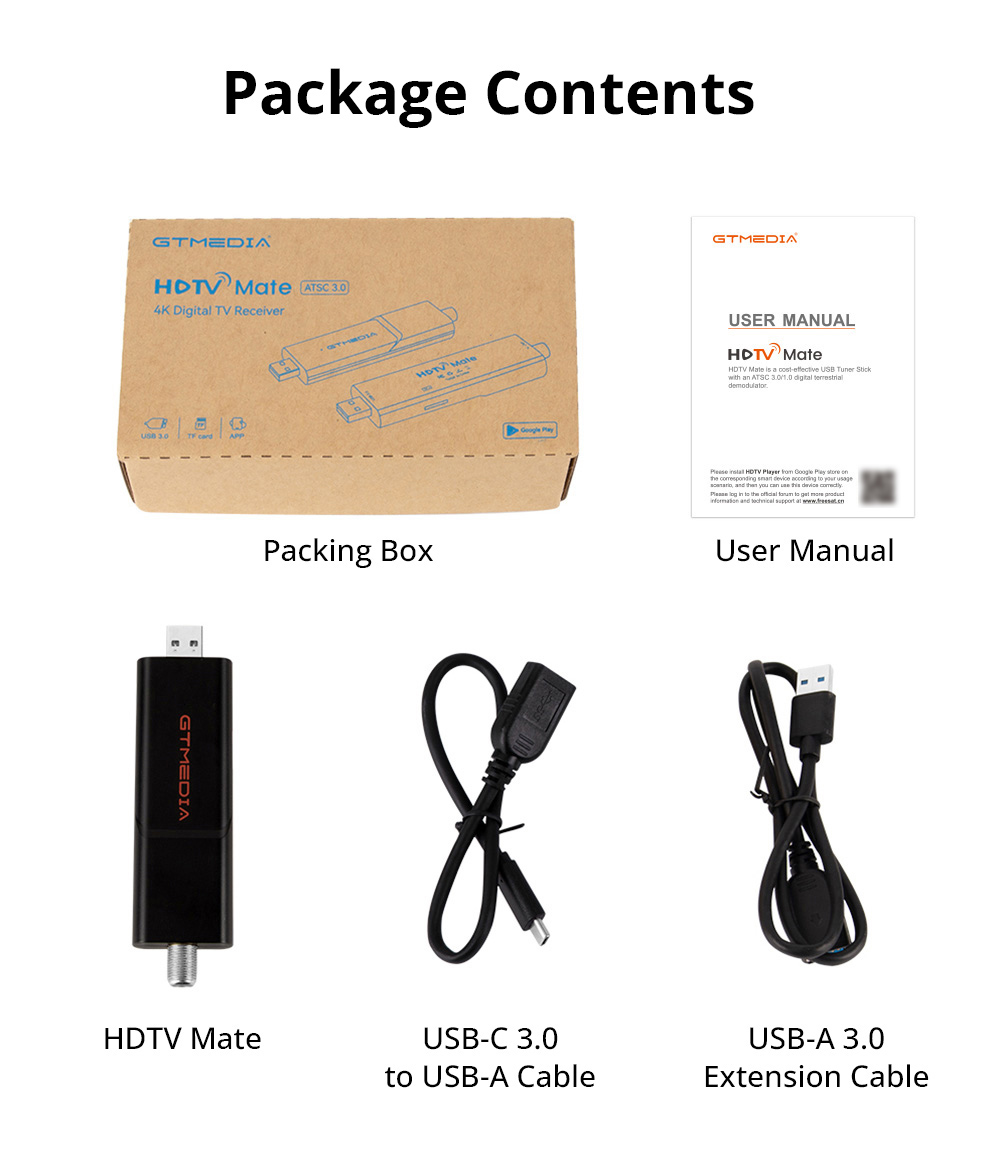 GTMEDIA HDTV Mate TV Stick, Support DVR Recording & Playback, External USB/TF DVR, 4K UHD USB 3.0 Interface, ATSC 3.0/1.0 TV Tuner for Android 9.0 and above TV/TV Box/PC/Laptop/Phone