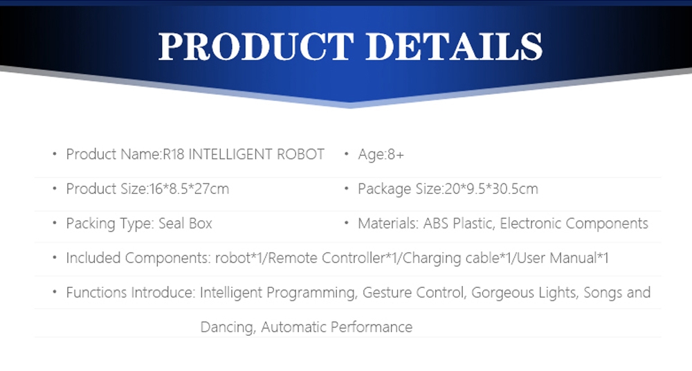 JJRC R18 RC Robot 2.4G Gesture Sensing Programmable Remote Control Music Dance Robot Toy - White