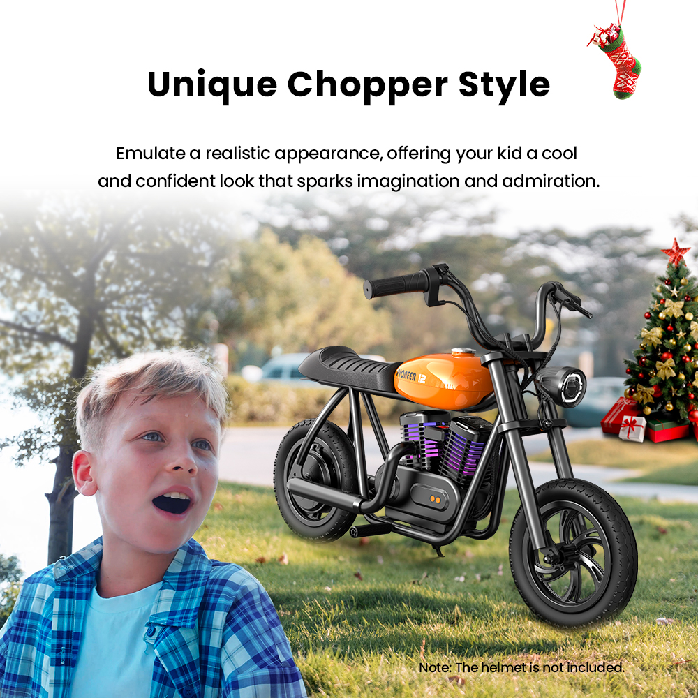 HYPER GOGO Pioneer 12 Plus Elektrisches Chopper-Motorrad für Kinder, 24 V, 5,2 Ah, 160 W, mit 12'x3'-Reifen, 12 km Top-Reichweite, Schwarz