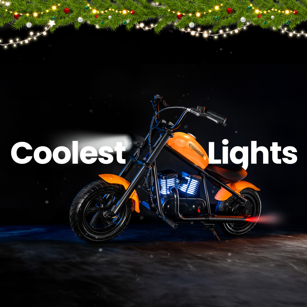 HYPER GOGO Challenger 12 Plus Electric Motorcycle for Kids 12'' Pneumatic Tires with Bluetooth Speaker Simulated Fog - Black