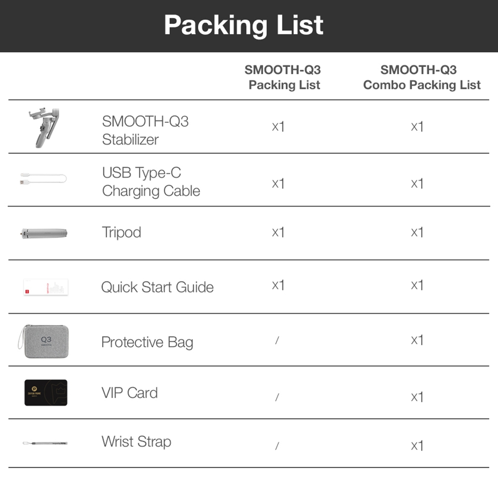 Zhiyun Smooth Q3 3-Axis Smartphone Gimbal Mobile Stabilizer with Build-in LED Fill Light - Standard Version