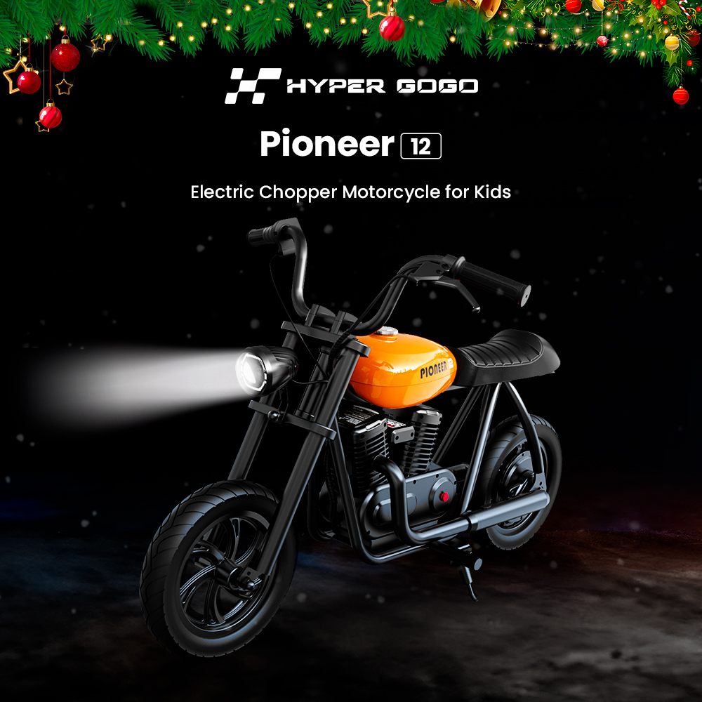 HYPER GOGO Pioneer 12 Electric Chopper Motorcycle for Kids 24V 5.2Ah 160W with 12'x3' Tires, 12KM Top Range - Orange