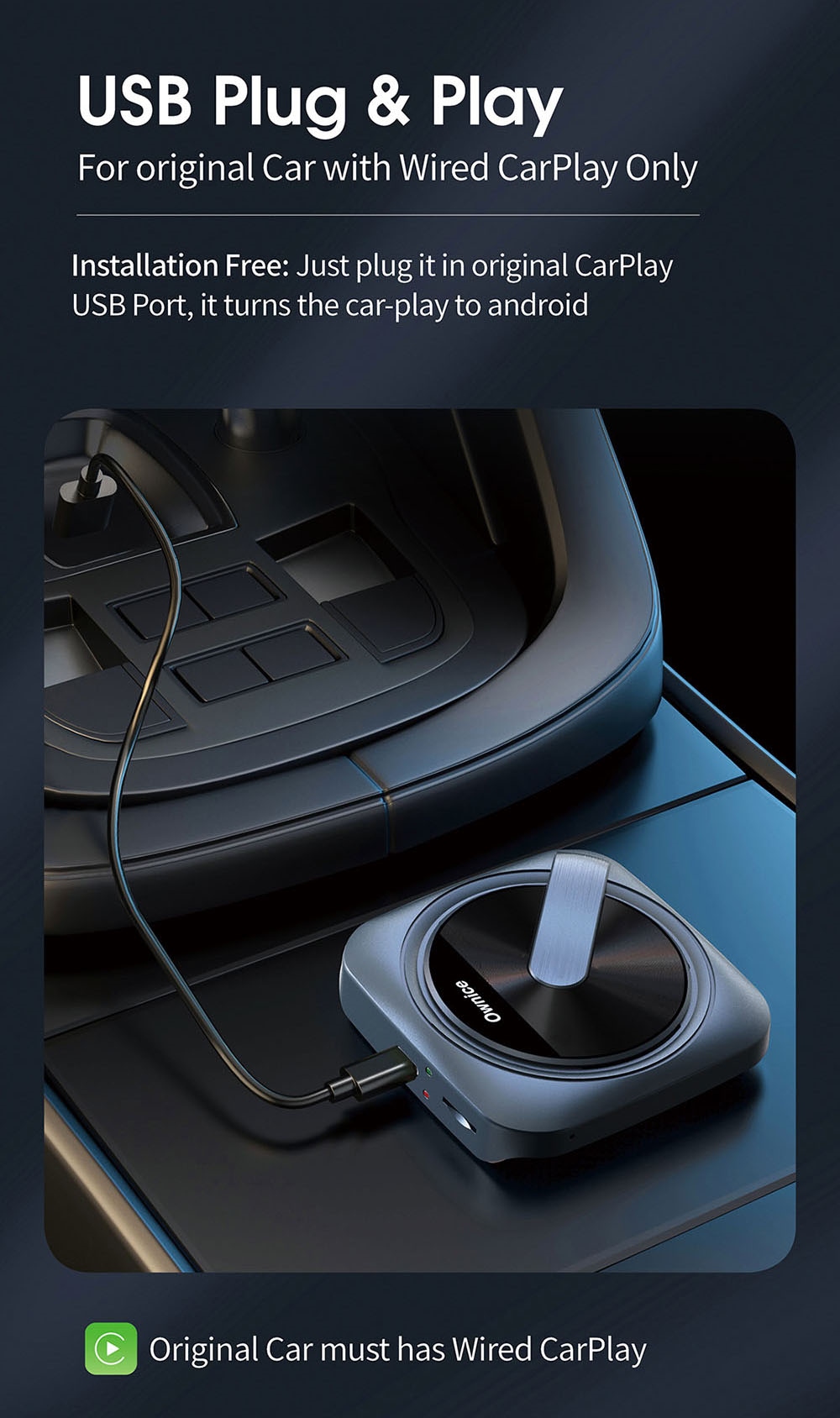 Ownice A0 Wired to Wireless Android Auto Ai Box for Original Car with Wired CarPlay