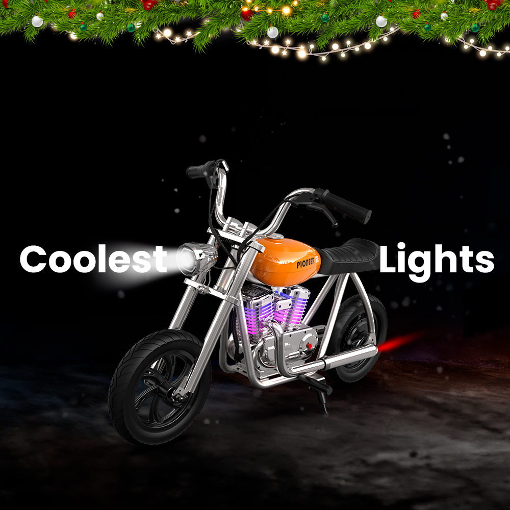 HYPER GOGO Pioneer 12 Plus with App Electric Motorcycle for Kids, 24V 5.2Ah 160W with 12'x3' Tires, 12KM Top Range - Blue