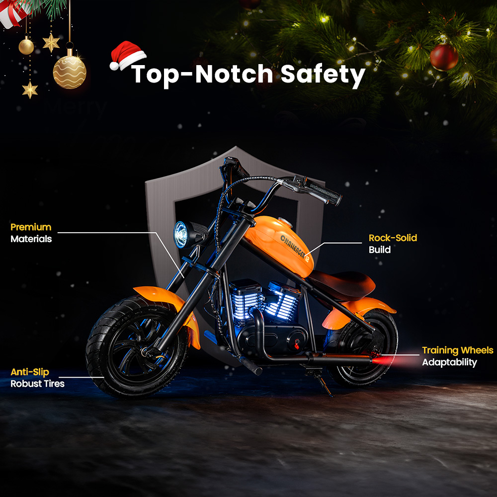HYPER GOGO Challenger 12 Plus Electric Motorcycle for Kids 12'' Pneumatic Tires with Bluetooth Speaker Simulated Fog - Orange