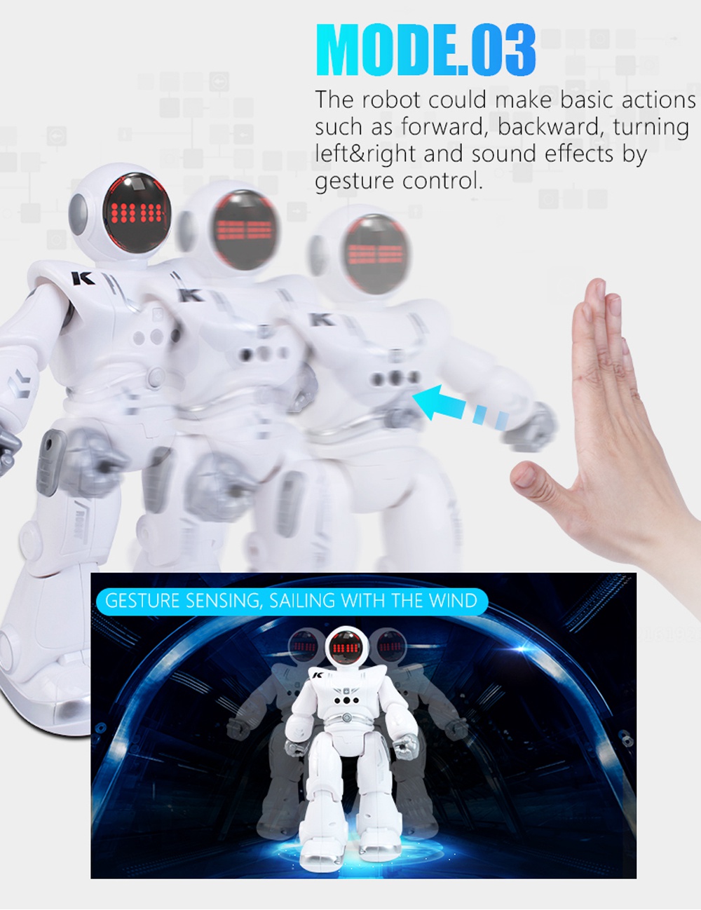 JJRC R18 RC Robot 2.4G Gesture Sensing Programmable Remote Control Music Dance Robot Toy - White