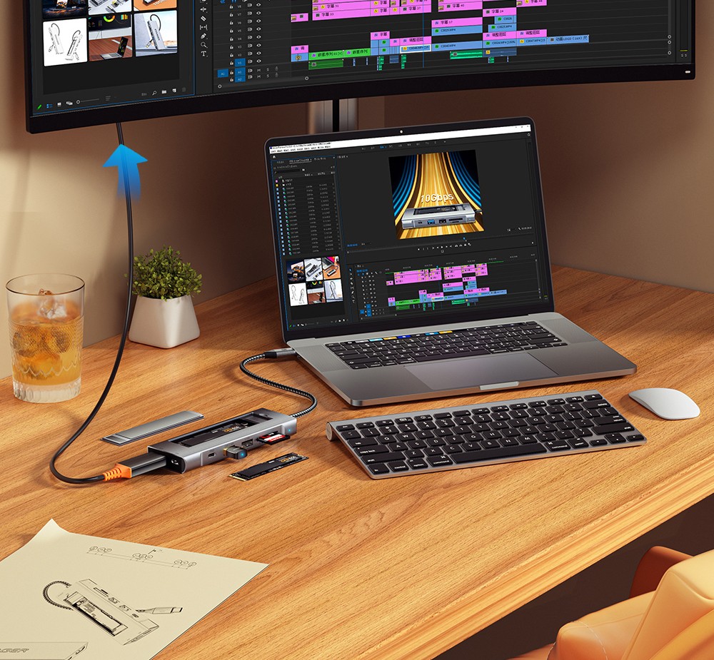 Essager 8-in-1 USB Hub With SSD Storage, USB Type-C to HDMI, Compatible Laptop Dock Station for MacBook Pro, MacBook Air, Support Windows, Linux, iPad OS