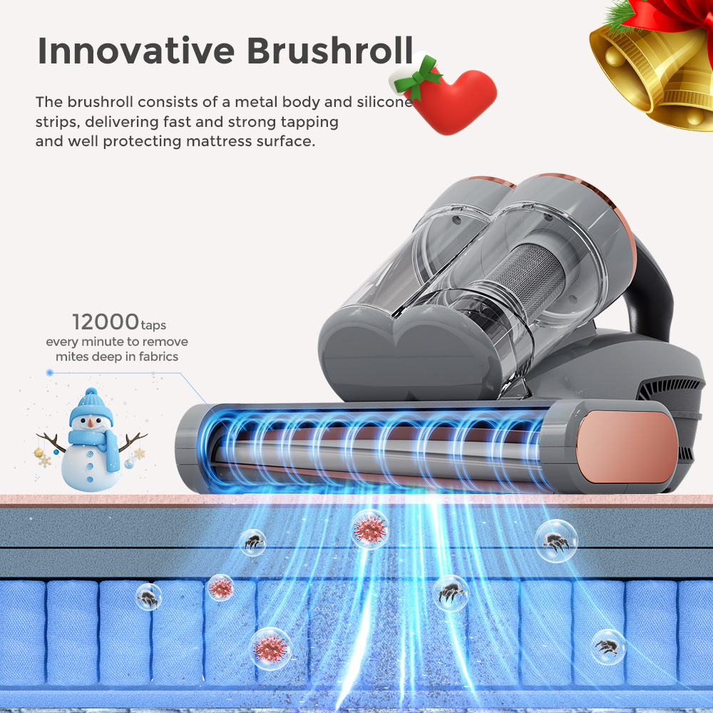 JIGOO S300 Pro Dual-Cup Smart Mite Cleaner with Dust Mite Sensor 500W 13KPa Suction Innovative Metal Brushroll UV Light & Ultrasonic Tech Multi-Directional Heating 99.9% Mite Removal - Grey