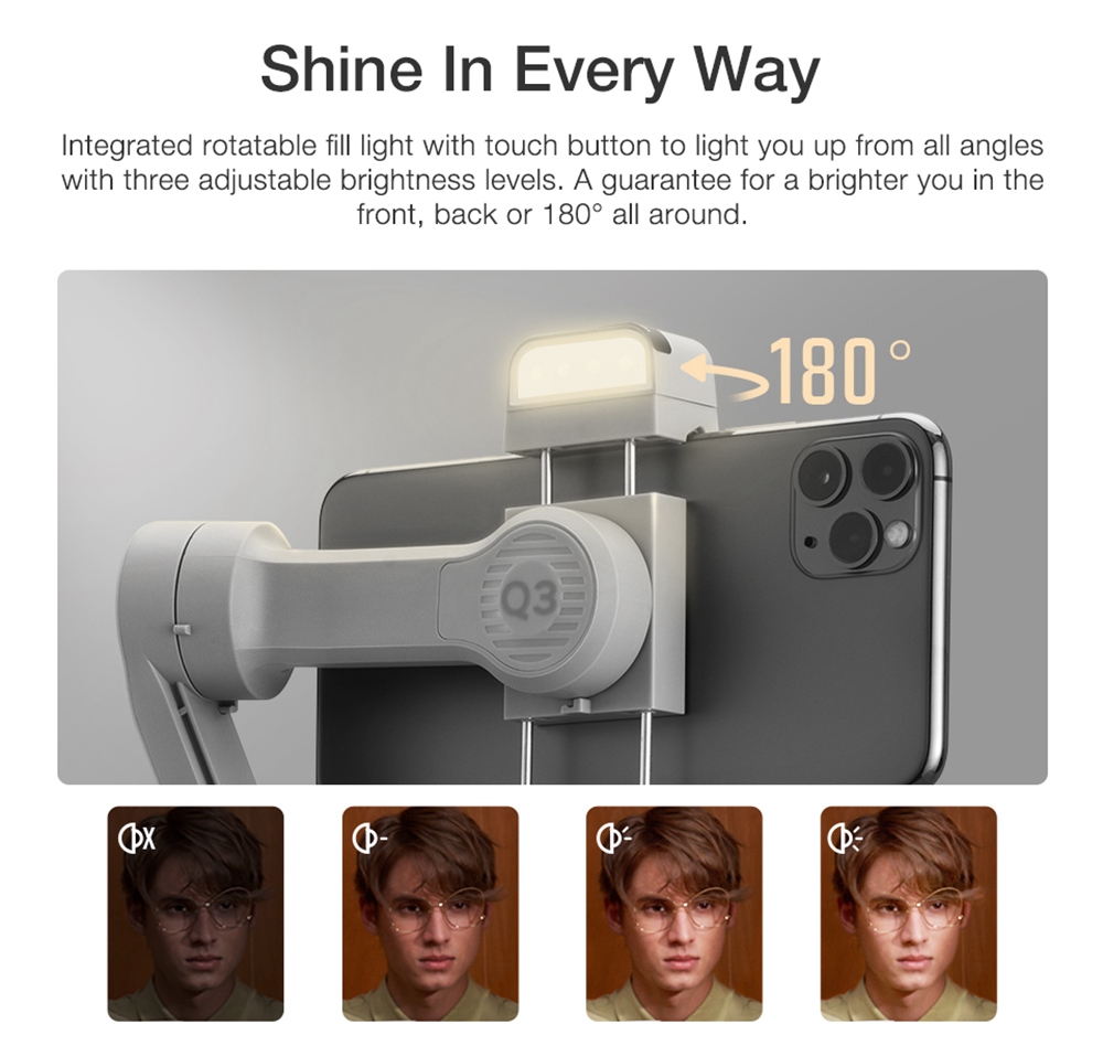 Zhiyun Smooth Q3 3-Axis Smartphone Gimbal Mobile Stabilizer with Build-in LED Fill Light - Standard Version