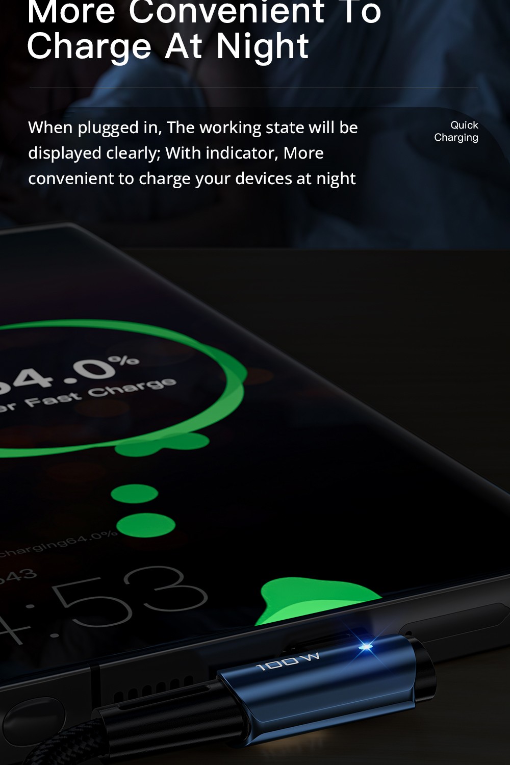 ESSAGER 100W 5A Fast Charging Data Cable, Type-C to Type-C, Bend Design, 480Mbps Transfer Rate, for iPad MacBook Pro Xiaomi Samsung Huawei