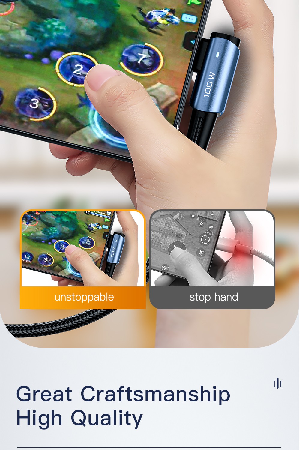 ESSAGER 100W 5A Fast Charging Data Cable, Type-C to Type-C, Bend Design, 480Mbps Transfer Rate, for iPad MacBook Pro Xiaomi Samsung Huawei