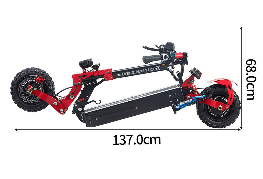 OBARTER X3 Folding Electric Sport Scooter 11" Off-road tyre 1200W x2 Brushless Motor 48V 20Ah Battery BMS 3 Speed Modes Dual Oil Disc Brake Max Speed 65KM/h LED Display 40-50KM Long Range - Black