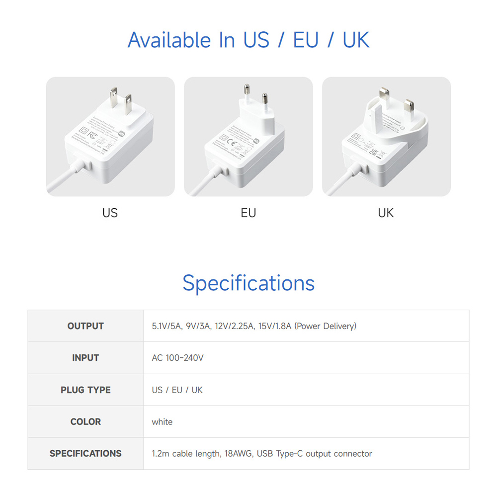 27W USB Type-C Power Supply, PD Power Supply, Suitable for Raspberry Pi 5, UK-Plug