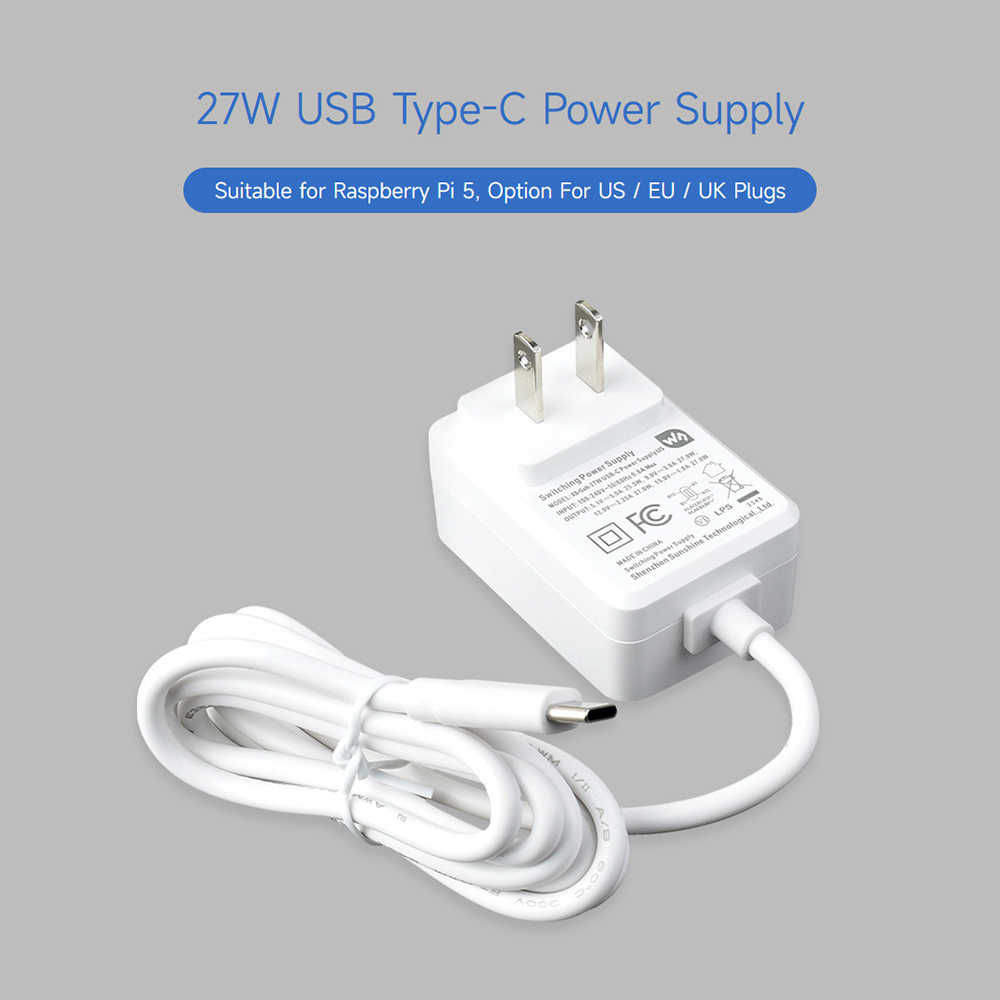 27W USB Type-C Power Supply, PD Power Supply, Suitable for Raspberry Pi 5, EU-Plug
