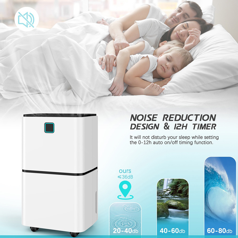 LUKO OL12-BD023F Portable Home Dehumidifier, 12L Dehumidify Capacity, 3 Modes, Auto Defrosting, Auto/Manual Drainage, 12-Hour Timer, LED Touch Screen, Low Noise, Clothes Drying