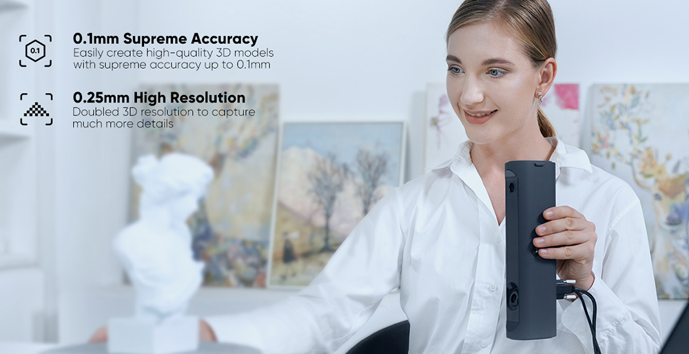 3DMakerpro Magic Swift Plus 3D Scanner Premium Edition, 0.10mm Accuracy, 0.25mm Resolution, 10fps Frame Rate, Visual Tracking, Outdoor Scanning, 400x250mm Single Capture Range