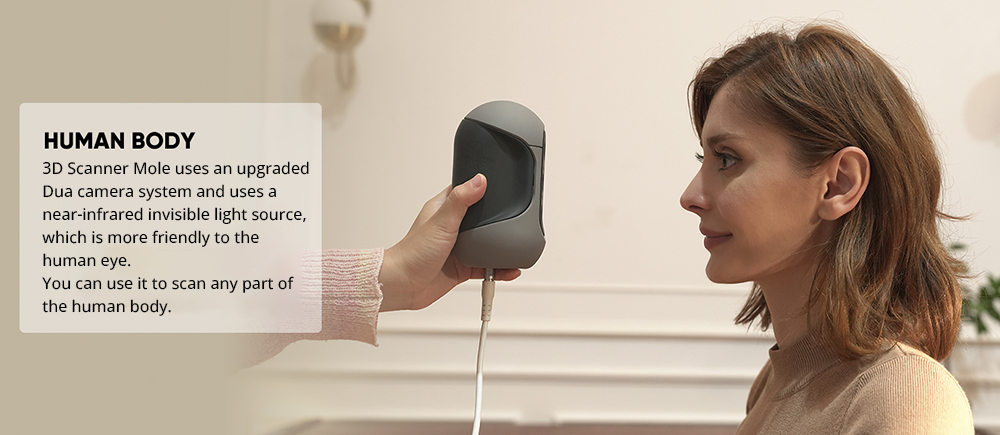 3DMakerpro Mole 3D Scanner Luxury Edition, 0.05mm Accuracy, 0.1mm Resolution, 10fps Frame Rate, Visual Tracking, Facial Scanning, Anti-Shake, 200x100mm Single Capture Range, with Turntable and Color Kit