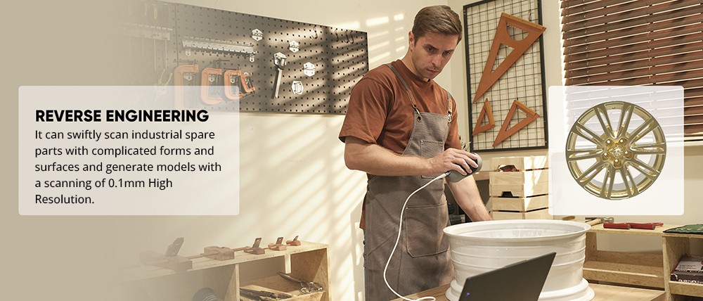 3DMakerpro Mole 3D Scanner Luxury Edition, 0.05mm Accuracy, 0.1mm Resolution, 10fps Frame Rate, Visual Tracking, Facial Scanning, Anti-Shake, 200x100mm Single Capture Range, with Turntable and Color Kit