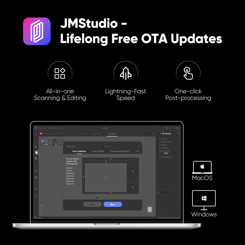3DMakerpro Seal 3D Scanner, 0.01mm Accuracy, 0.05mm Resolution, 10fps Frame Rate, Visual Tracking, Anti-Shaking, Color Scanning, 100x75mm Single Capture Range, 180-280mm Work Distance