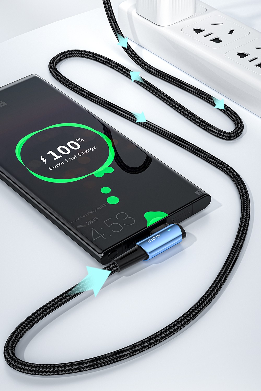 ESSAGER 100W 5A Fast Charging Data Cable, Type-C to Type-C, Bend Design, 480Mbps Transfer Rate, for iPad MacBook Pro Xiaomi Samsung Huawei