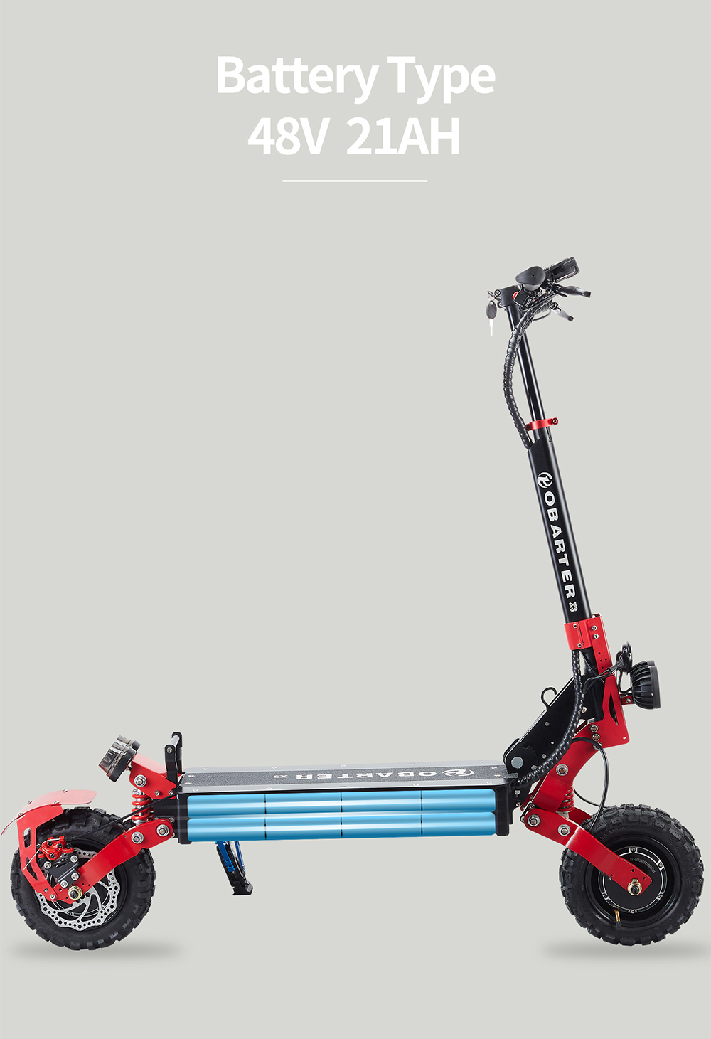 OBARTER X3 Folding Electric Sport Scooter 11" Off-road tyre 1200W x2 Brushless Motor 48V 20Ah Battery BMS 3 Speed Modes Dual Oil Disc Brake Max Speed 65KM/h LED Display 40-50KM Long Range - Black