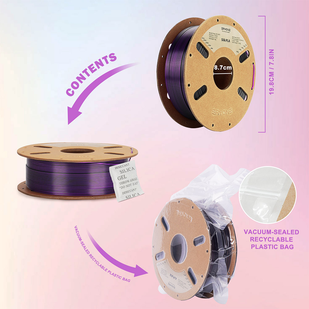 ERYONE Dual Color Silk PLA Filament 1kg - Black & Purple