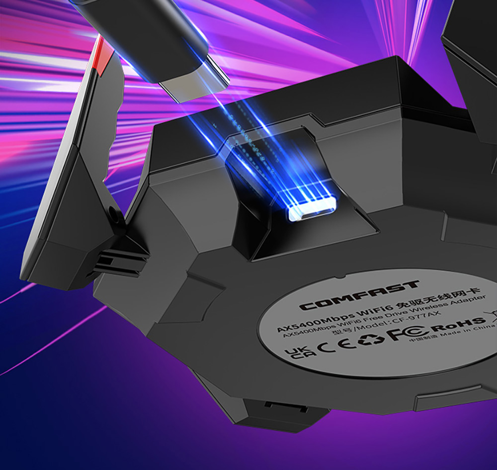 COMFAST 977AX Wireless WiFi Adapter E-Sports WiFi Dongle, 5374Mbps Tri-Band WiFi 6, USB 3.0 Plug and Play, Drive Free, WPA3 Encryption, Supports AP Mode