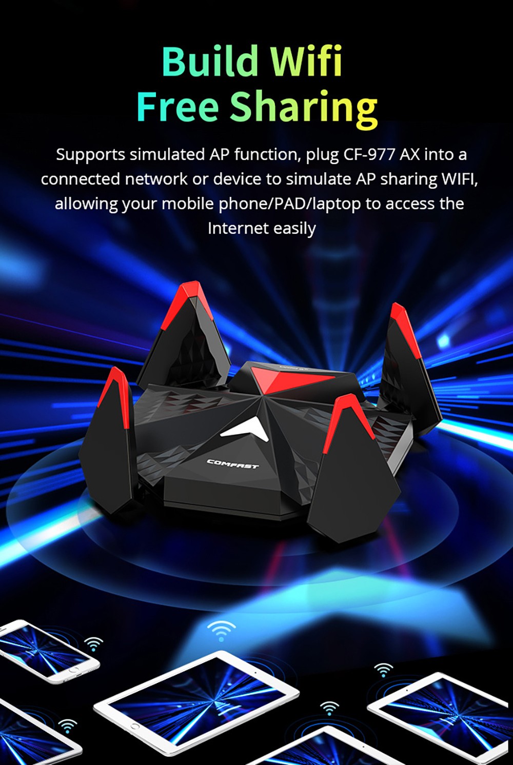 COMFAST 977AX Wireless WiFi Adapter E-Sports WiFi Dongle, 5374Mbps Tri-Band WiFi 6, USB 3.0 Plug and Play, Drive Free, WPA3 Encryption, Supports AP Mode