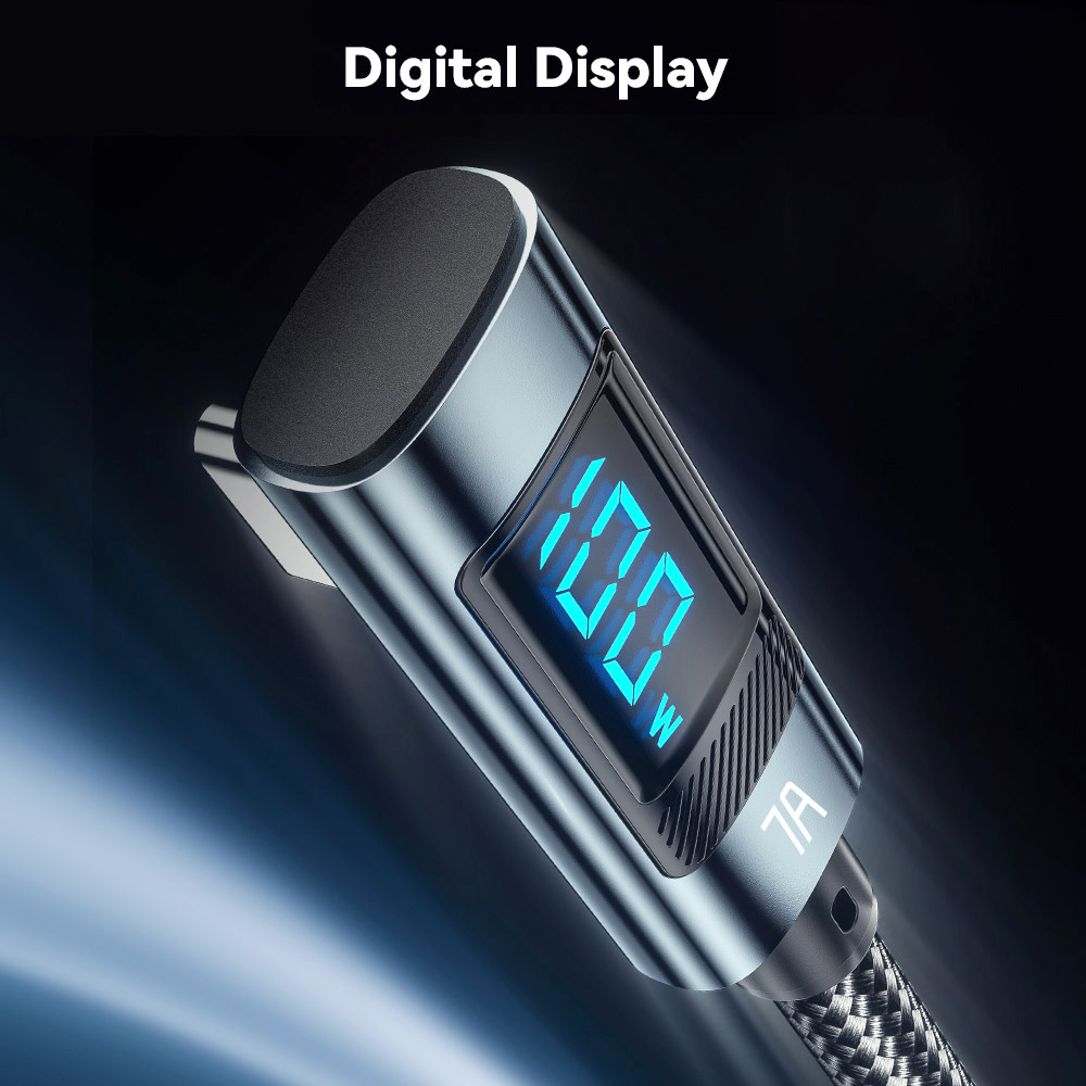 ESSAGER 100W 7A Digital Display Data Cable, USB-A to Type-C, Bend Design, 480Mbps Transfer Rate, for MacBook Xiaomi Samsung Huawei Mate60 Smartphone - 1m Cable