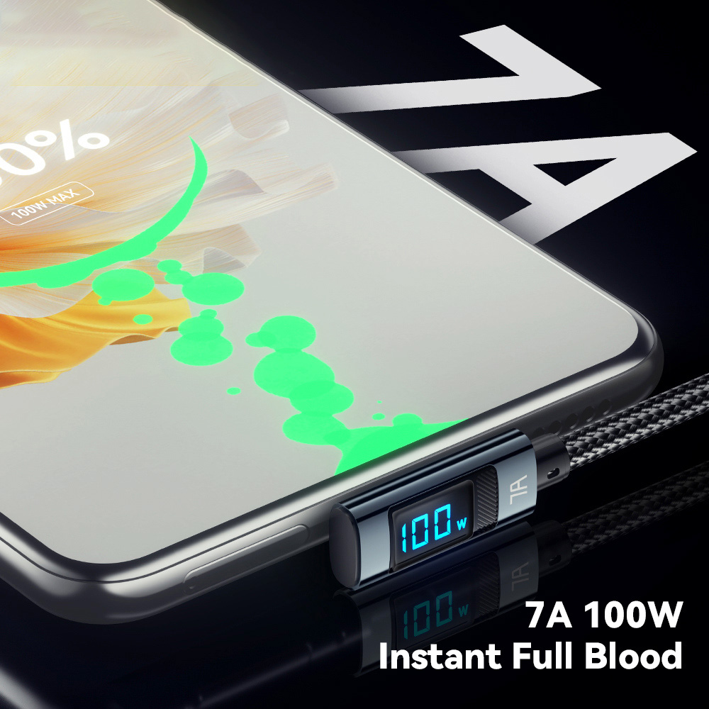 ESSAGER 100W 7A Digital Display Data Cable, USB-A to Type-C, Bend Design, 480Mbps Transfer Rate, for MacBook Xiaomi Samsung Huawei Mate60 Smartphone - 1m Cable