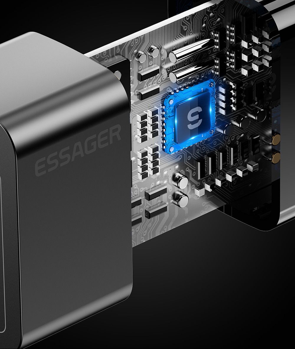 ESSAGER 33W GaN Charger, USB-A + Type-C, PD 3.0 QC 3.0 Fast Charging, Intelligent Charging Protection, for iPhone iPad Xiaomi Mobile Phone Tablet, EU Plug - White