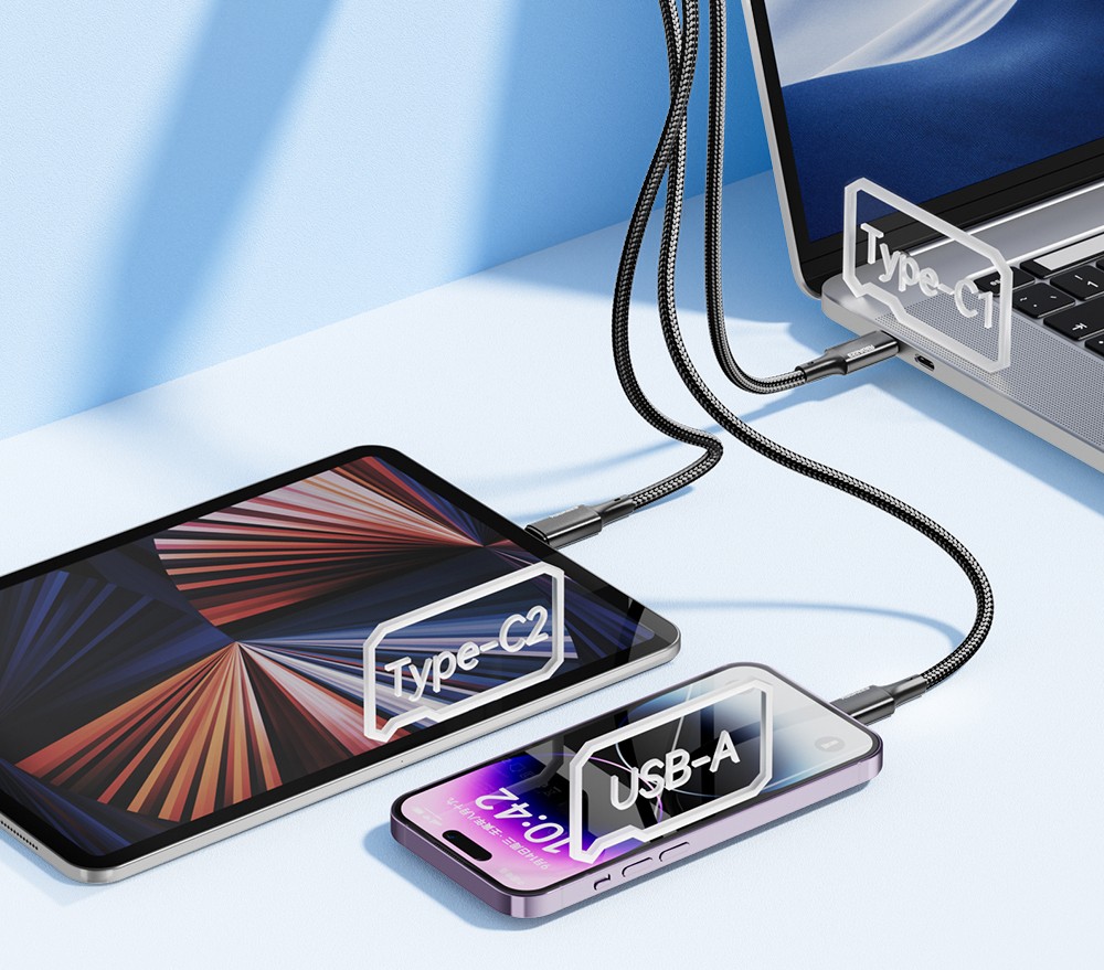 ESSAGER 67W GaN Charger, 2 Type-C + 1 USB-A, PD 3.0 QC 3.0 Fast Charging, Intelligent Charging Protection, for Huawei / Samsung / OPPO / iPhone 15 / Laptop, EU Plug - Black