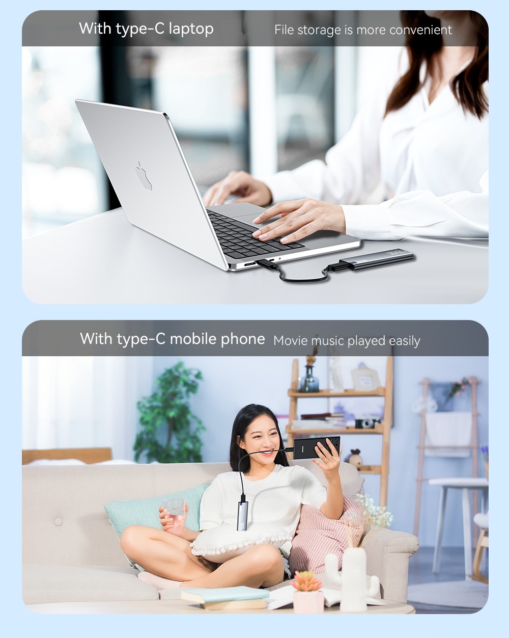 ESSAGER External Hard Drive Box, Portable SSD Case, NVME SATA Dual Protocol, USB 3.1 / Type-C Interface, Support 4TB Capacity, 10Gbps Data Transfer, for Laptop / Desktop / Mac / Mobile Phone / PS5