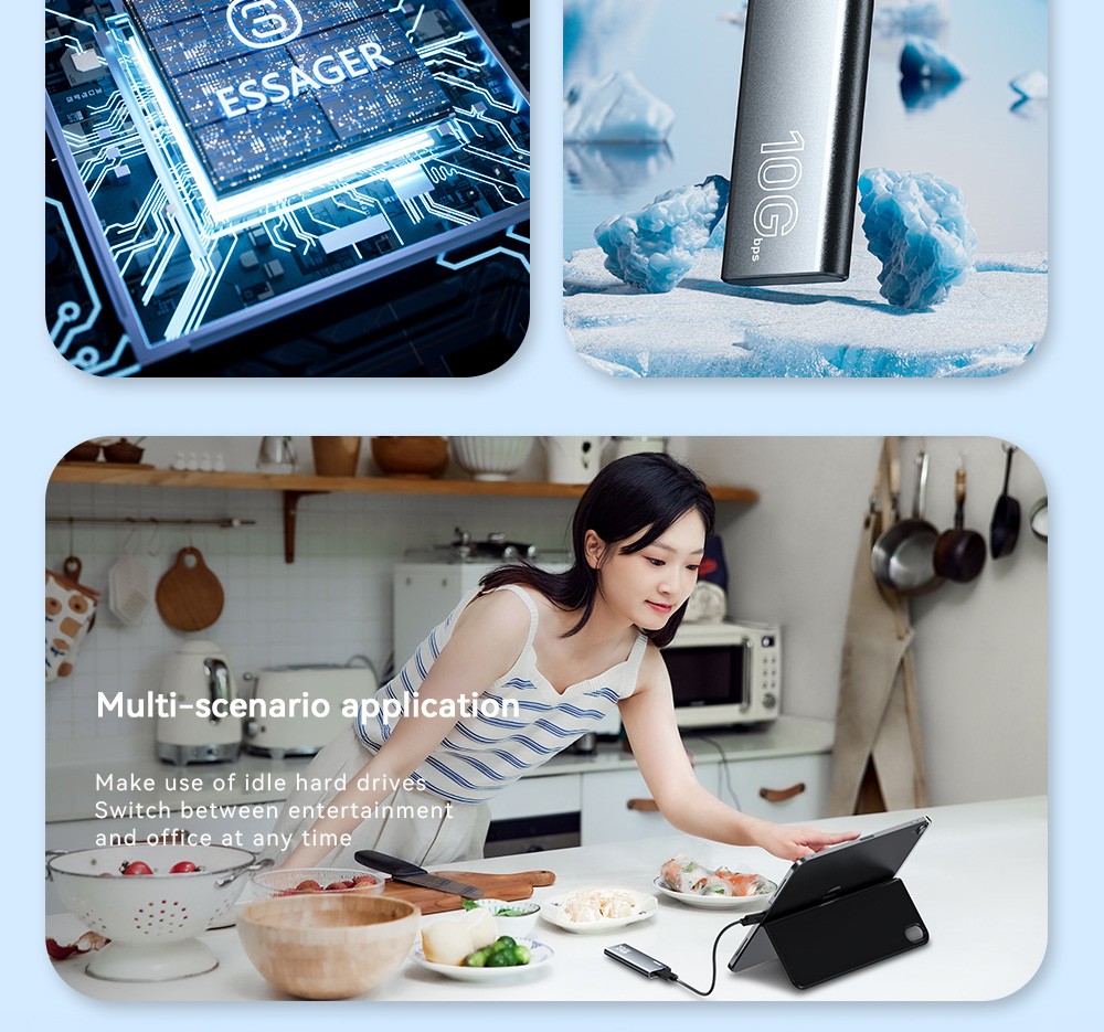 ESSAGER External Hard Drive Box, Portable SSD Case, NVME SATA Dual Protocol, USB 3.1 / Type-C Interface, Support 4TB Capacity, 10Gbps Data Transfer, for Laptop / Desktop / Mac / Mobile Phone / PS5