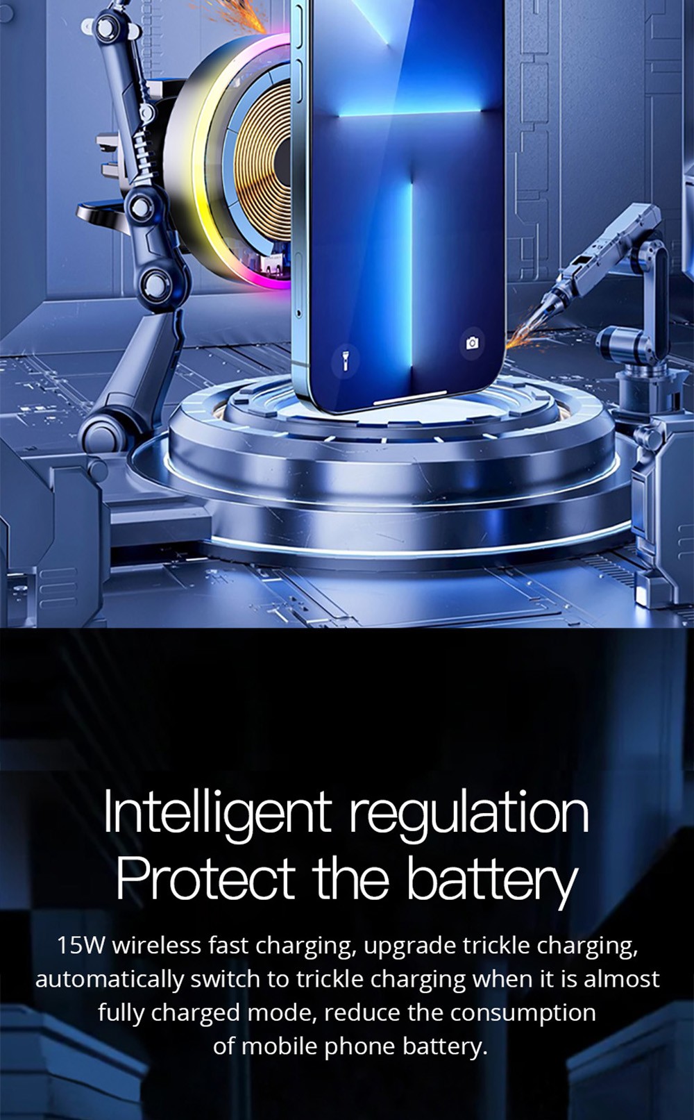 ESSAGER Qi 15W RGB Magnetic Car Phone Holder Wireless Charger for iPhone 14 13 Pro Max Samsung Universal - Chuck Type