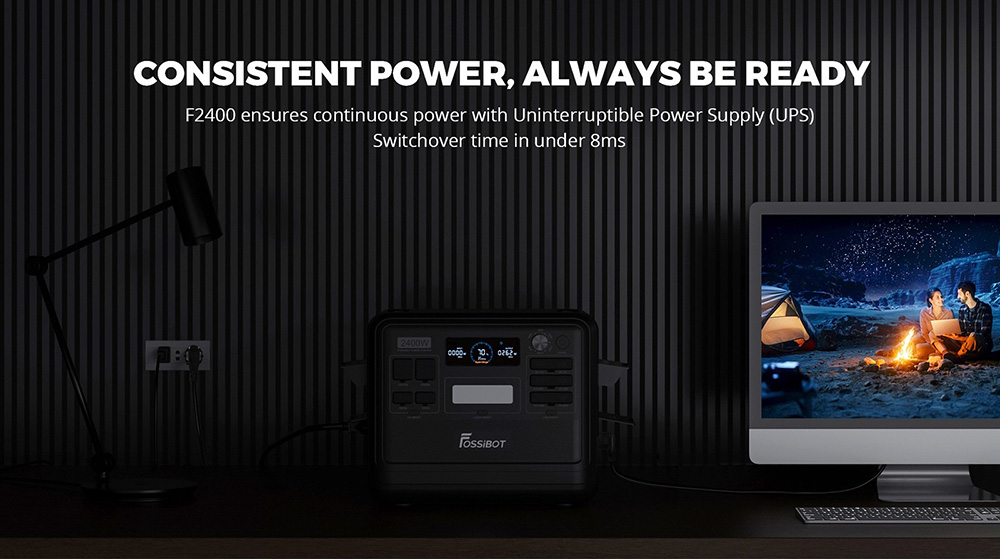 FOSSiBOT F2400 Portable Power Station, 2048Wh/640000mAh LiFePO4 Battery, 2400W(4600W Peak) Solar Generator, 3xAC RV Car USB Type-C QC3.0 PD DC5521 Pure Sine Wave Full Outlets, 1.5 Hours Fast Charging, MPPT Charge Controller BMS - Black