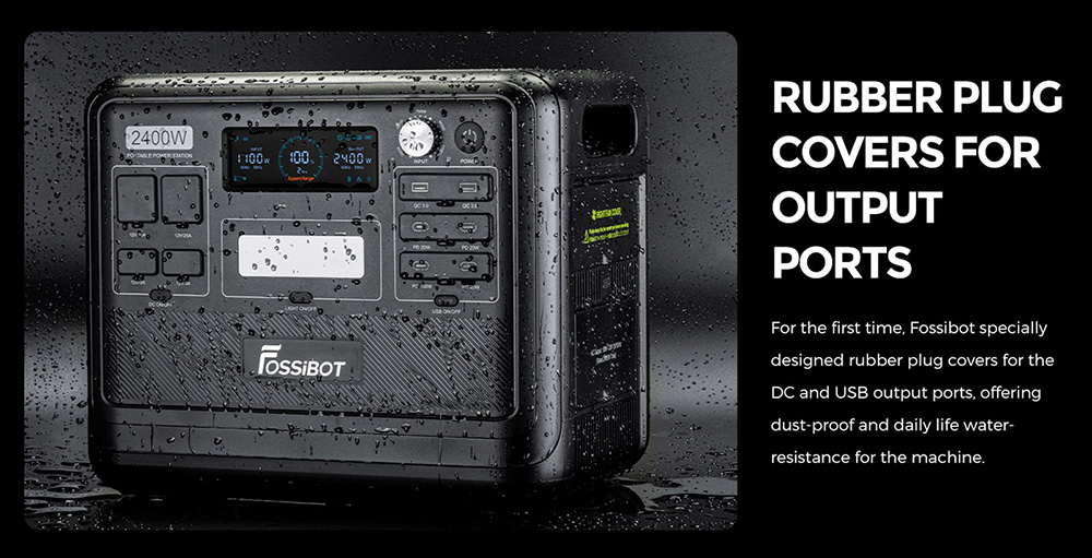 FOSSiBOT F2400 Portable Power Station, 2048Wh/640000mAh LiFePO4 Battery, 2400W(4600W Peak) Solar Generator, 3xAC RV Car USB Type-C QC3.0 PD DC5521 Pure Sine Wave Full Outlets, 1.5 Hours Fast Charging, MPPT Charge Controller BMS - Black