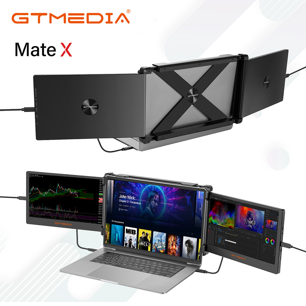 GTMEDIA MATE X Portable Dual Screen Monitor Laptop Screen Extender for 13-17.3" Laptop, 11.6 inches 1920*1080 IPS Screen, 60Hz Refresh Rate, 178° Viewing Angle, 2*Type-C 1*HDMI 1*USB 2.0 1*3.5mm Headphone Jack